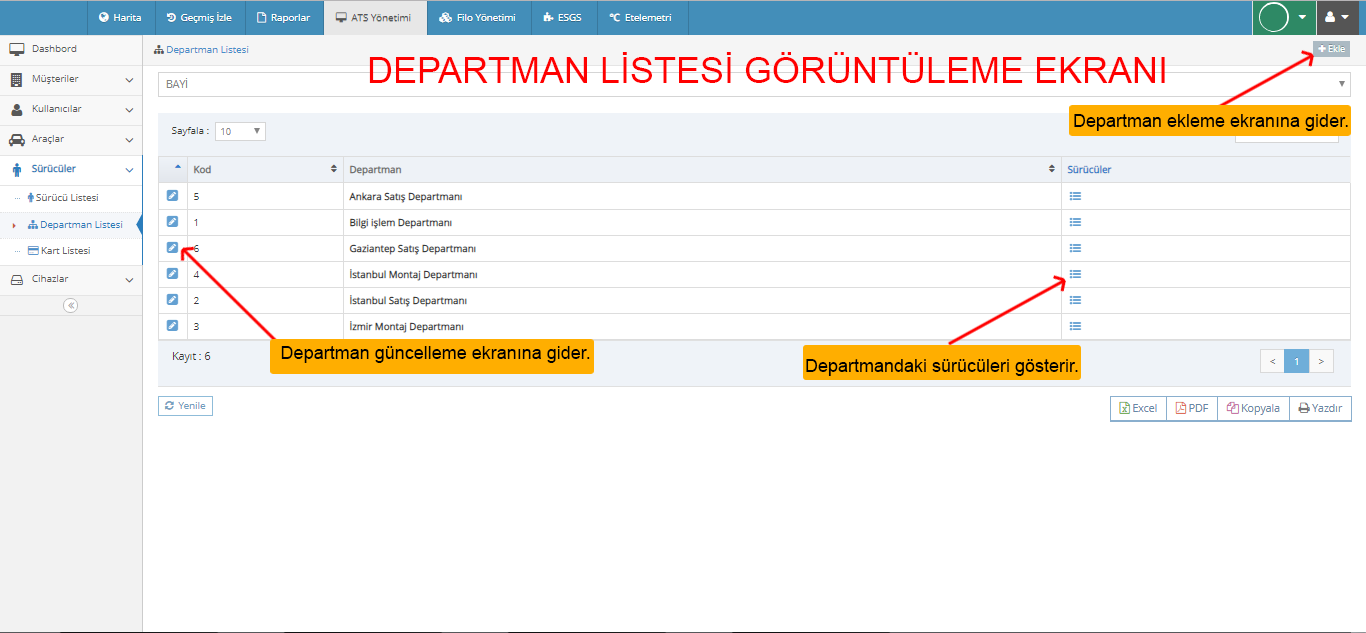 devtakip - Departman Listesi Ekranı